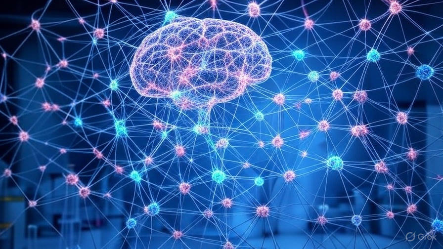 Spiking neural network visualized with electric impulses and brain-inspired AI